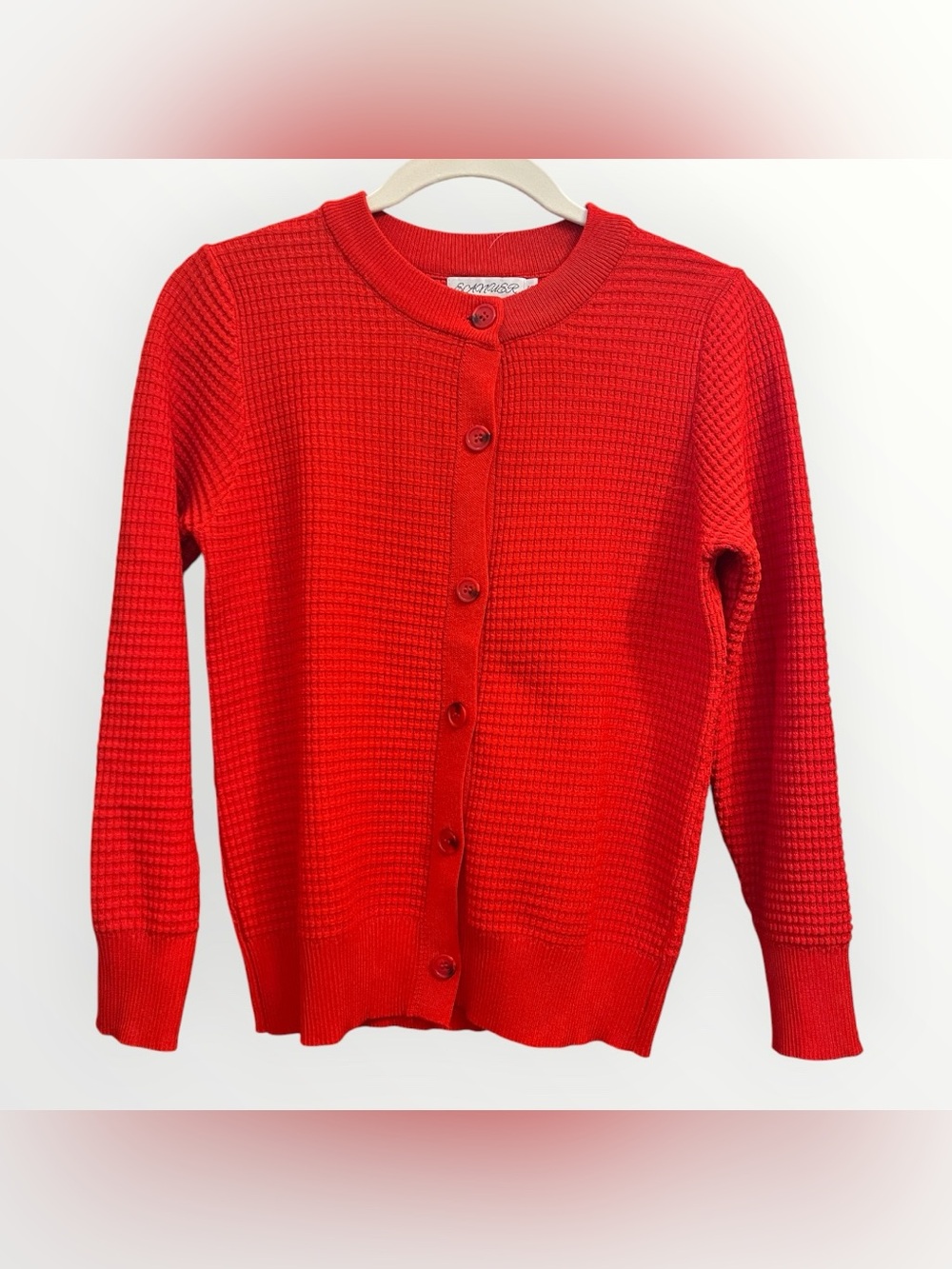 EANUER Red Waffle Knit Button Cardigan Sweater Size Small